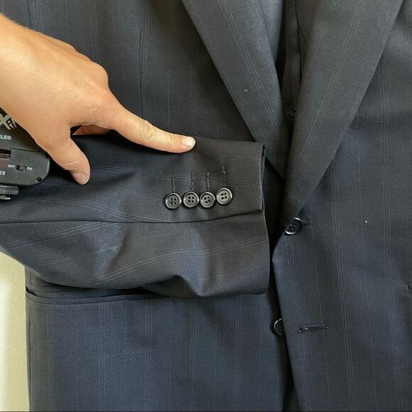 J.P. Tilford Samuelsohn Navy Striped Print Mens Blazer - Picture 6 of 12